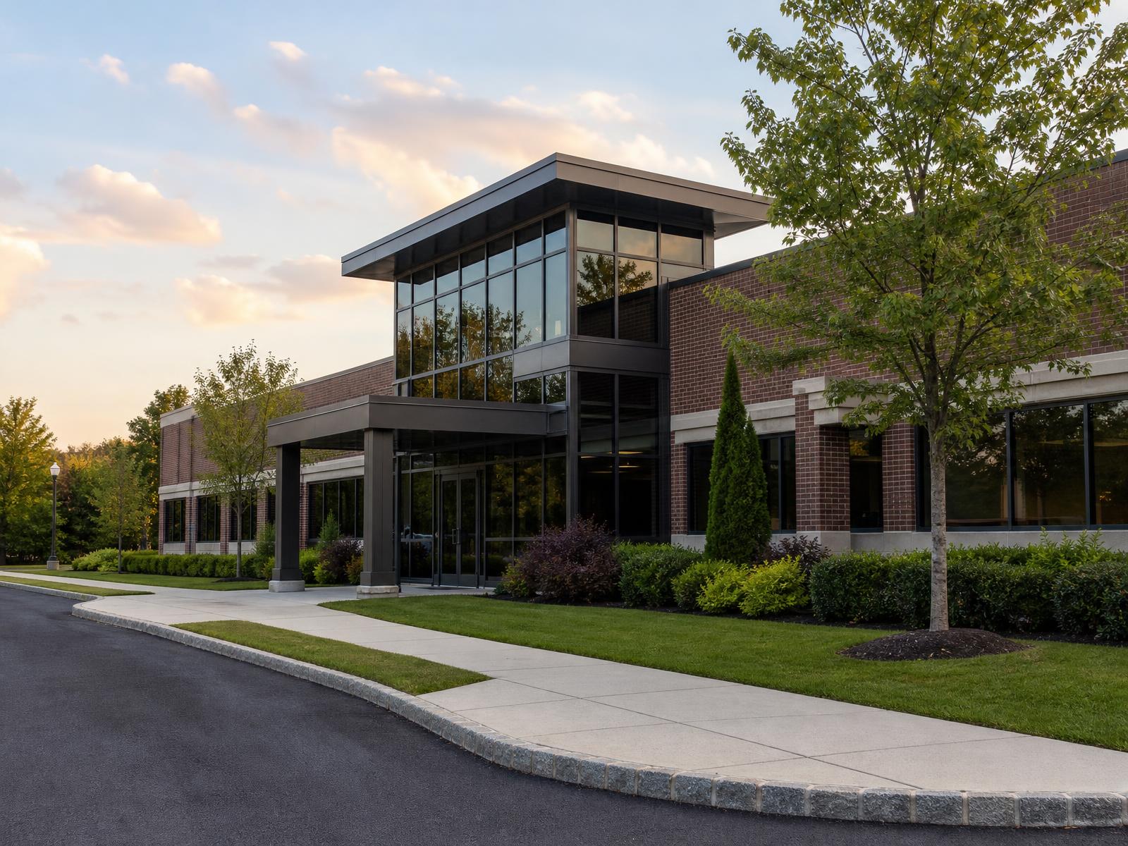 Exterior of a modern suburban New Jersey medical office building